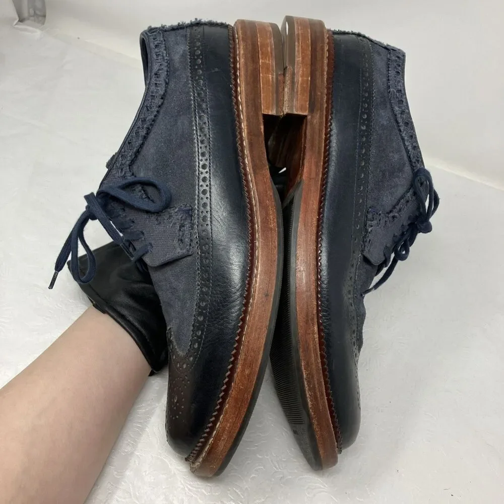 Cole Haan Wingtip Brogue Derby Blue Suede Leather Mens 9 M Special Order